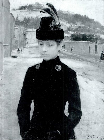 Jonge Meisje uit Nancy in een Sneeuwlandschap door Emile Friant